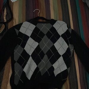Argyle Patterned Black and Gray Sweater